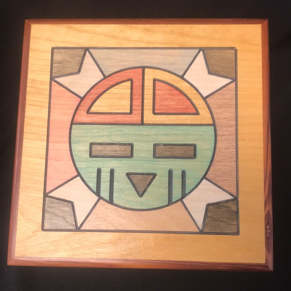 Rick Honyouti Hopi Sunface Wooden Box with Lid‎
